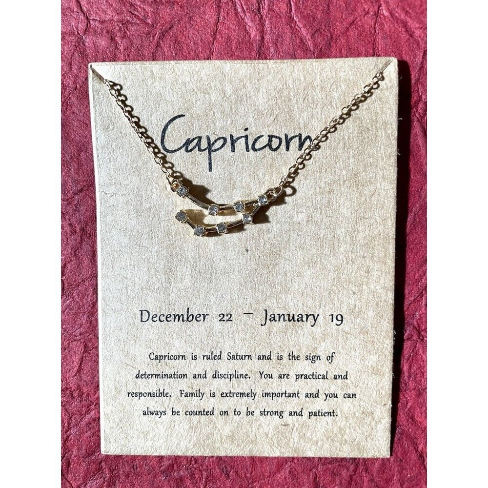 Gold Plated Necklace Capricorn Zodiac Sign Constellation Cubic Zirconia